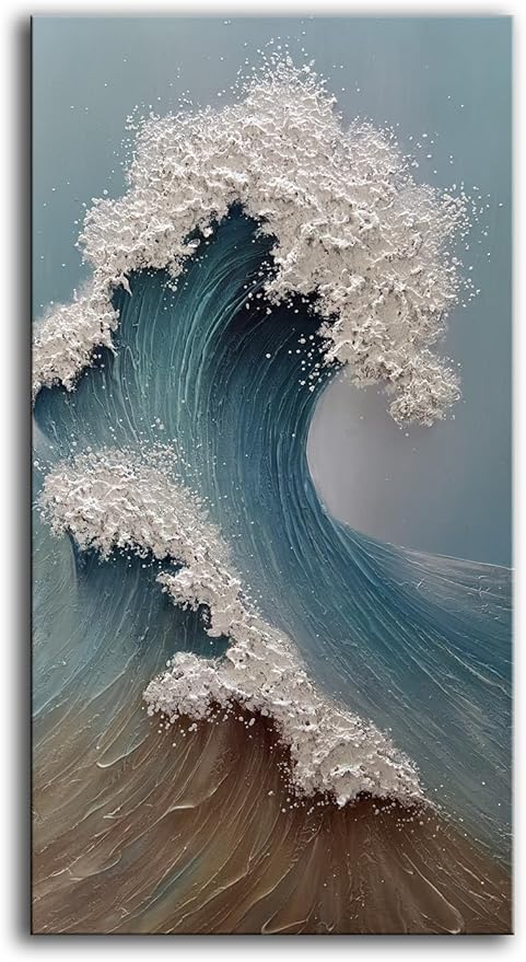 YaSheng Art 3D Ocean Wave Canvas Wall Art, Hand-Painted Textured Seascape, 24 x 48 inches