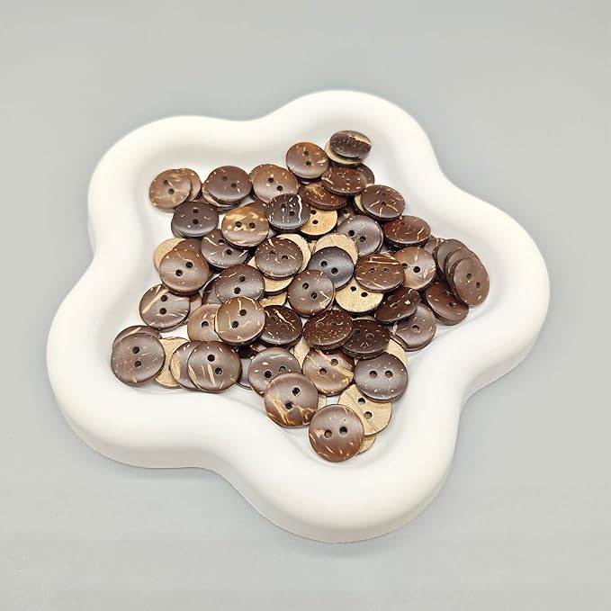 100-Pcs 3/8" Small Natural Coconut Shell Buttons | Bulk Brown Wooden Sewing Replacement Buttons for Sewing Crafts Clothes Decorations (15mm)