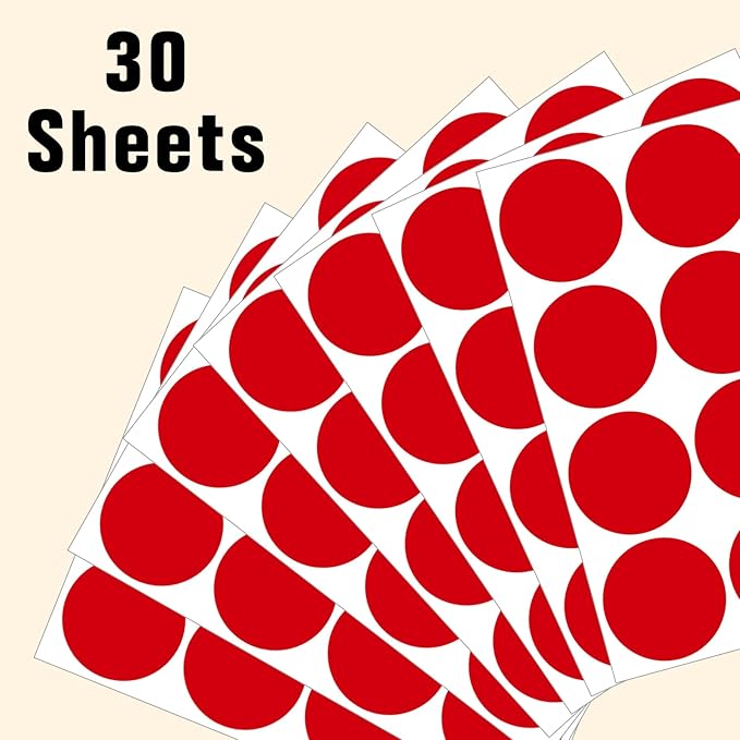 2" Round Large Colored Removable Stickers Labels - Red,Pack of 300