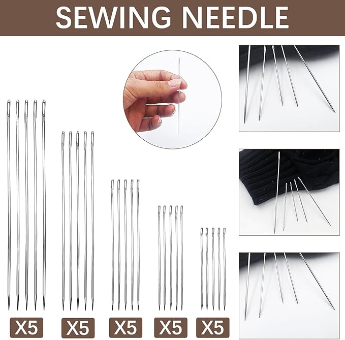 70pcs Big Eye Steel Sewing Needles kit，Needle Threader and Hand Sewings Set, Portable Travel Working,DIY Crafting Kit