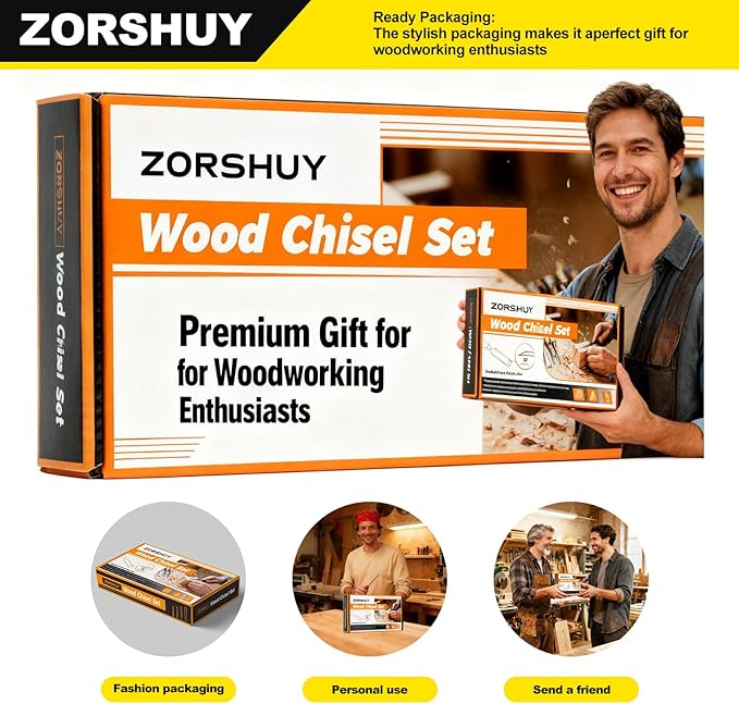 Wood Chisel Sets，4-Piece Woodworking Tools Set, for Precision Carving & DIY，CR-V Steel Beveled Edge Blades with Safety Caps,PVC High Impact Handle,Wood Tools Chisel Set(1/4", 1/2", 3/4", 1")