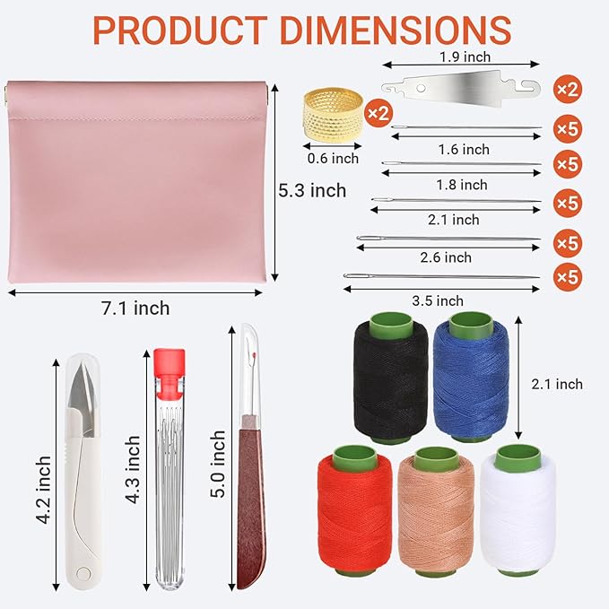 37Pcs Sewing Tool Set, Big Eye Steel Needles Kit with Stainless Steel Hand Sewing & Quilting Needles, Professional DIY Needle and Thread Kit for Beginners and Sewing Lovers