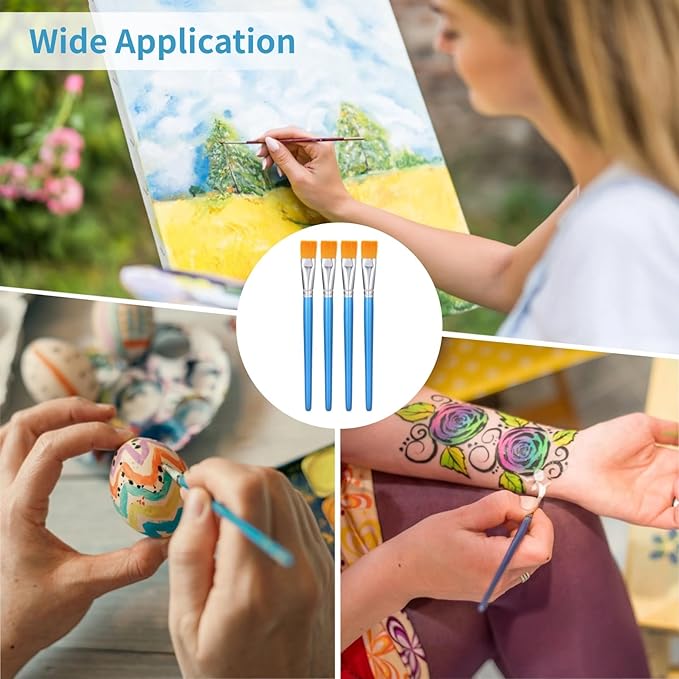60 PCS 1 inch Flat Paint Brushes for Acrylic Painting - Watercolor Nylon Brushes, Bulk Paintbrushes with Comfortable Wooden Handle, Large Paint Brush for Painting, DIY Projects, Art Classes, Face Art