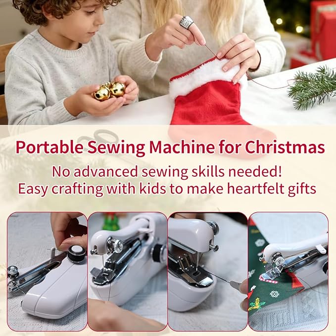 Handheld Sewing Machine,Mini Sewing Machine for Beginners,with 8 New Year's Fabric Pieces and 24 Sewing Accessories,Perfect for 2026 New Year DIY Gifts Decoration and Clothing Repairs