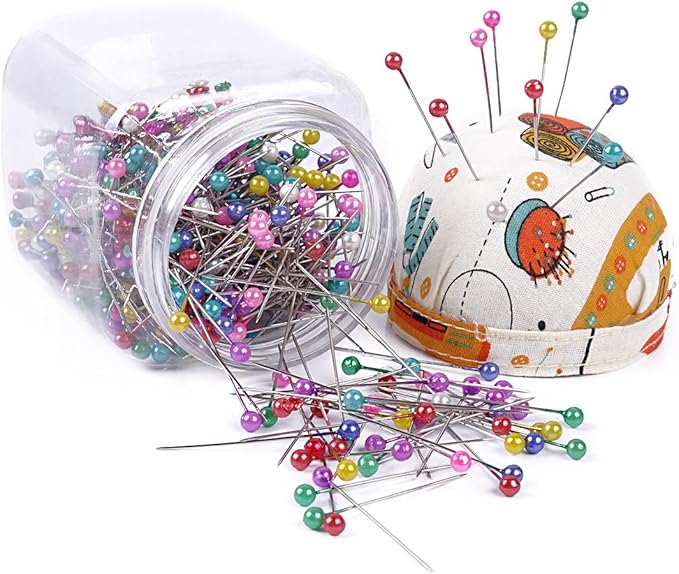 eZAKKA Sewing Needle Pins Cushion Holder with Plastic Bottle, 38mm 500 Pieces Pearl Needles Quilting Pin Cushion Kit (Orange)