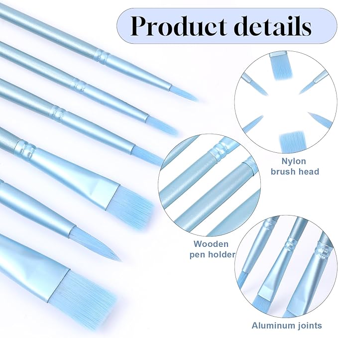 6 Pcs Acrylic Paint Brush Set Watercolor Brushes Nylon Hair Painting Brushes Painting Brushs for All Purpose Acrylic Oil Watercolor Canvases Paintings Beginner Kits Drawing Art Supplies
