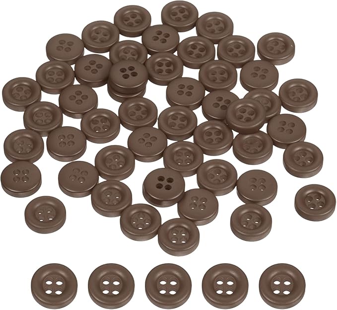 HARFINGTON 50pcs Sewing Button 11mm (15/32 Inch) 4 Holes Resin Thickened Round Crafting Replacement Buttons for Clothing DIY Crafts Decoration, Dark Brown