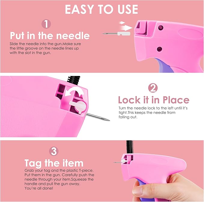 Stitch Gun for Clothes - Handheld Stitch Tag Gun Quick Clothing Fixer - Mini Sewing Kit Micro Tagging Gun - Includes 6 Needle, 1000 Black Fasteners & 1000 White Fasteners (Pink-Purple)