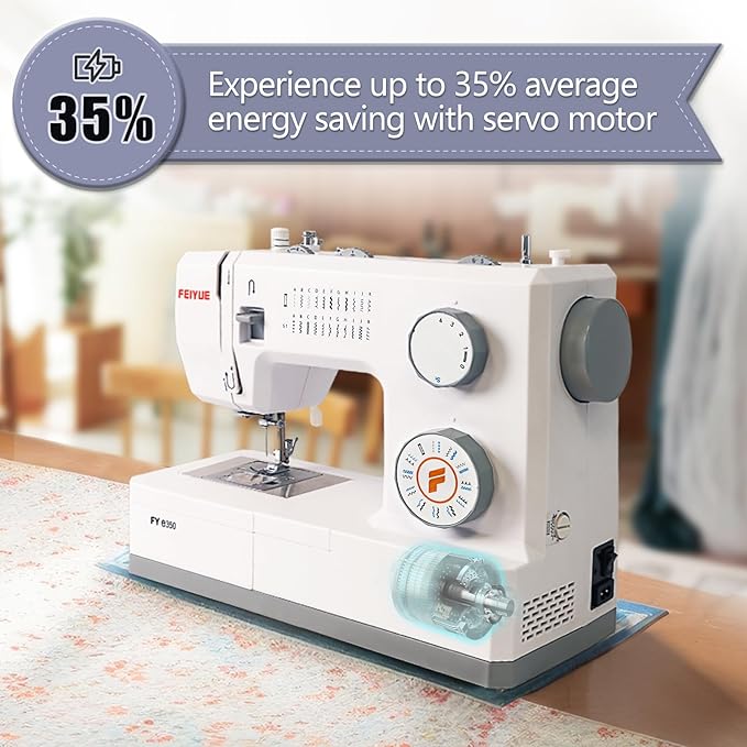 FEIYUE FYe350 Sewing Machine, Energy Saving Servo Motor, Heavy Duty & Portable, 23 Built-in Stitches, Multiple Needle Positions, 6 Bobbins & 5 Included Sewing Feet