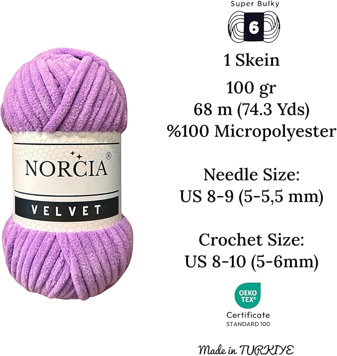 Soft Velvet Yarn Chenille Yarn for Crocheting Super Bulky 3X100g (3X74.3 yds) Baby Blanket Yarn for Knitting Amigurumi Yarn for Crochet Weaving Craft (Lavender, 3 Skeins)