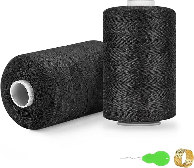 ilauke 2 Black Sewing Thread - Spools of 1000 Yard Black Polyester,All Purpose Thread for Hand Quilting and Sewing Machine,Hand Stitching,Embroidery