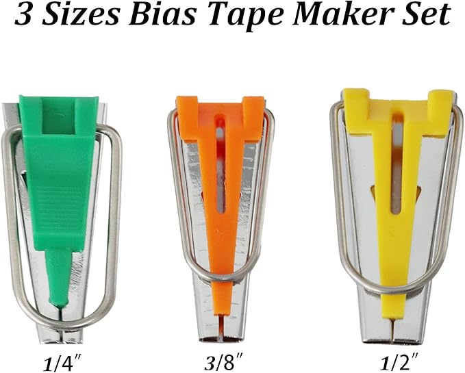 pson 3 Sizes Bias Tape Maker Set, Quilting Tools Bias Maker Kits Sewing Tools for Fabric Sewing/Quilters (6mm 9mm 12mm)