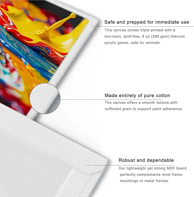 Canvases for Painting 8x10 Inch, Canvas Bulk Pack of 12, 8 oz Primed Canvas Panel, Blank Canvas for Painting, Canvas Boards for Painting Acrylic and Oil, Art Supplies for Adults and Teens.