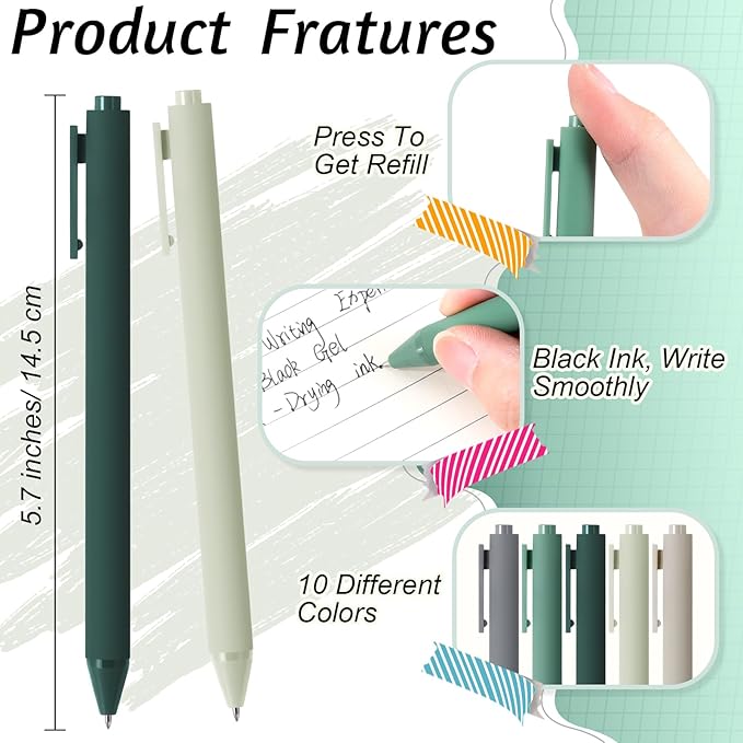 Crtiin 50 Pcs Gel Ink Pens Bulk, Black Ink 0.5mm Fine Point Retractable Pen Smooth Writing Office Supplies for Teacher Server Nurse Christmas Charity Donation Valentine (Green Series)