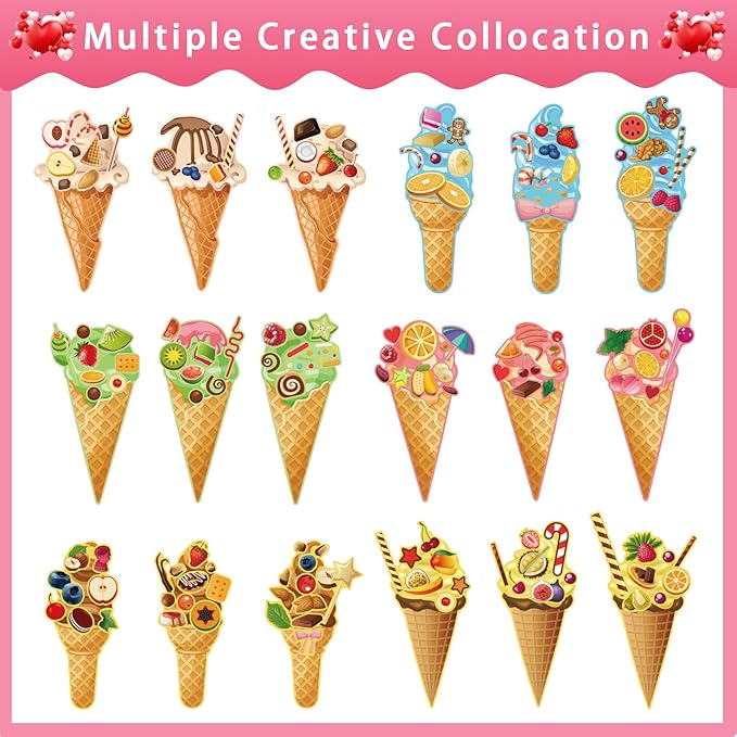 24 Sheets Ice Cream Stickers, Make-a-face Stickers for Kids Toddlers, Make Your Own Mix and Match Stickers, DIY Summer Ice Cream Stickers for Birthday Party Games Teacher Reaward