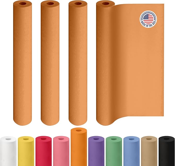 36" x 1200" (100 ft) Orange Kraft Paper Roll, Pack of 4 - USA-Made Quality Craft Paper for Gift Wrapping, Kids' Arts & Crafts, School Projects - 100% Recycled, 50 lb Natural Material by IDL Packaging