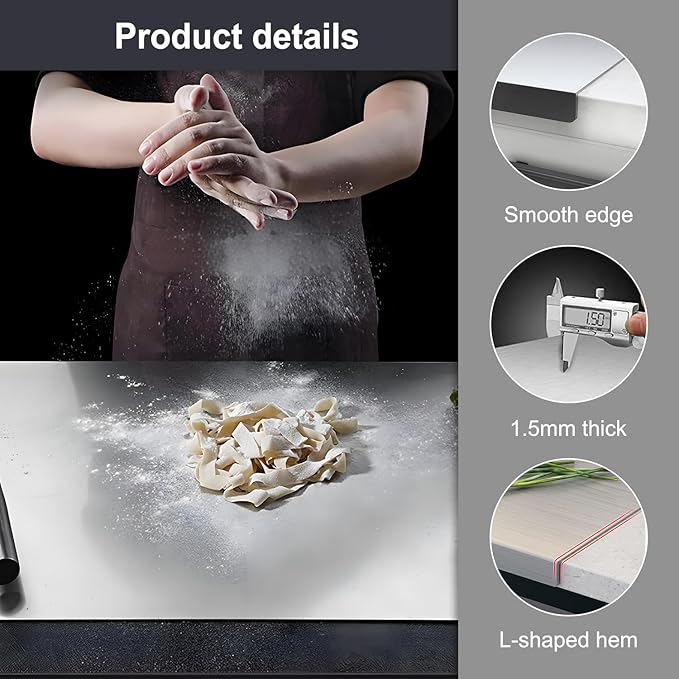 304 Stainless Steel Cutting Board – Stainless Steel Kitchen Chopping Boards Non-Slip, Dishwasher Safe – Ideal for Meat, Vegetables, Fruits, Bread & Baking – Commercial & Home Use (31.5 * 19.6in)