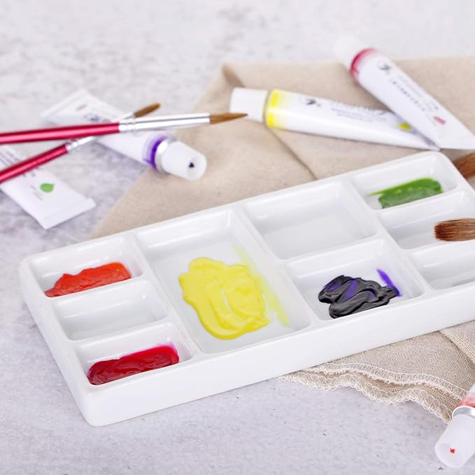 VanEnjoy White Square Ceramic Artist Paint Palette,Porcelain Watercolor Palette,Ceramic Mixing Tray for Watercolor Gouache Painting