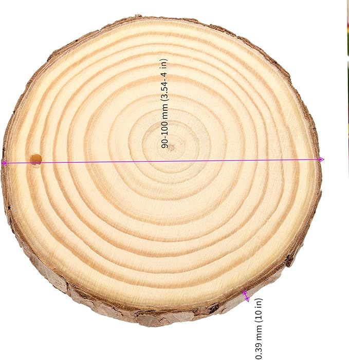 KINJOEK 36 PCS Natural Wood Slices 3.5-4 Inch with Bark Unfinished Wood Circles for Coasters DIY Crafts Wedding Decorations Christmas Ornaments