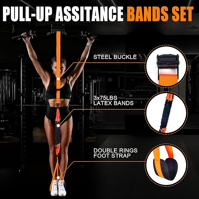 Pull-Up Assistance Bands Set – Heavy Duty Adjustable Resistance Band with Feet/Knee Rest for Home Gym Strength Training