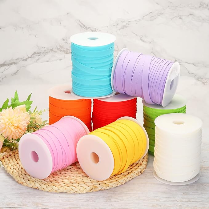 MECCANIXITY 2/5 Inch Double Fold Bias Tape Polyester Continuous Bulk Bias Tape for Sewing,Seaming Quilting Hemming Binding Crafts (White 55 Yards)