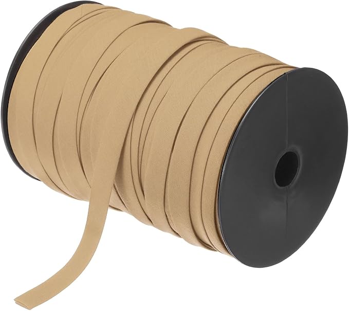 MECCANIXITY 1/2 Inch Double Fold Bias Tape Polyester Continuous Bulk Bias Tape for Sewing, Seaming Quilting Hemming Binding Crafts (Khaki 100 Yards)