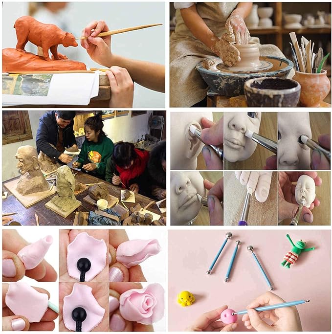 57PCS Ceramic Clay Tools Set with Plastic Case Modeling Pottery Sculpting Tools Kits for Beginners Professionals Crafts Polymer Clay Club, Dotting, Ribbon Trimming