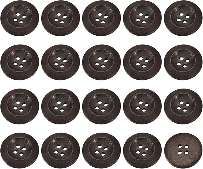 uxcell 50Pcs Wooden Buttons, 25mm(1") 4 Hole Round Wood Sewing Button Craft for Sewing DIY Craft Clothing, Dark Brown