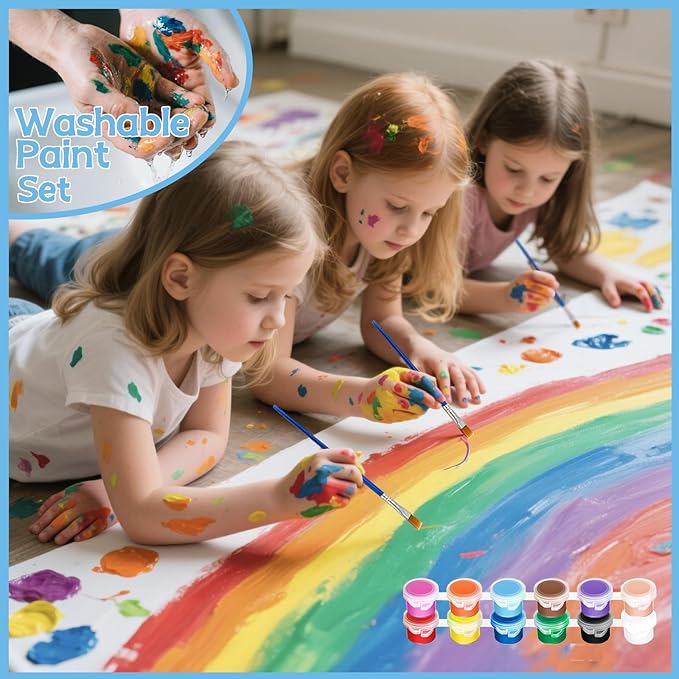20 Pack Mini Acrylic Paint Set, 12 Colors Washable Paint Strips for Kids & Adults - Includes 40 Brushes (20 Flat + 20 Pointed), 280 PCS kids Paint Kits for Easter Eggs, Birthday, Classroom Party