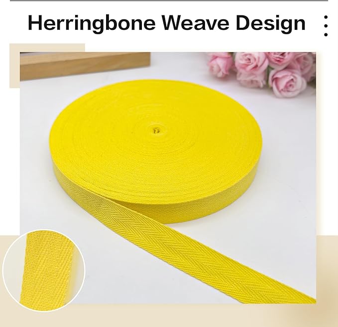 Yellow Twill Tape 3/4 Inch Wide - 40 Yards Herringbone Cotton Webbing Bias Binding Tape for Sewing, Crafting, DIY Projects, Pet Collars, Gift Wrapping and Home Decoration