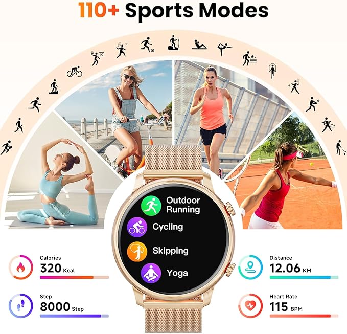 Hwagol Smart Watches for Women Android Phones iPhone Compatible(Bluetooth Call),1.39'' Round Fitness Tracker Heart Rate/SpO2/Sleep Monitor,100+Sport Modes Pedometer