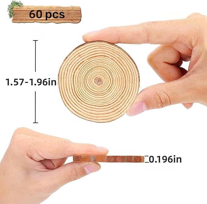Natural Wood Slices Small, 60 Pcs 1.5-2 in Mini Wood Rounds, Unfinished Wooden Circles with Bark for DIY Crafts Centerpieces (4-5cm)