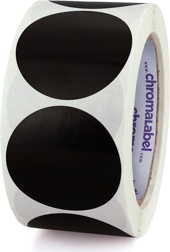 ChromaLabel 2 Inch Circle Sticker Labels, Easy to Write On Round Colored Stickers, Permanent Adhesive Labels - 500 Sticky Dots per Roll, Black Dot Stickers