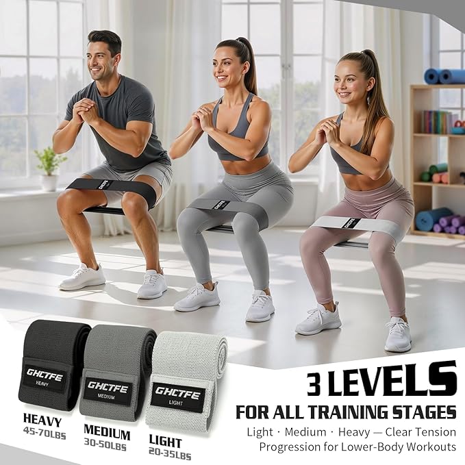 3/15PCS Fabric Resistance Bands for PT& Yoga Class, Athletes Training, Home Gym Exercise, Non-Slip Booty Bands Bulk Set for Glute, Leg Bands for Women, 3 Resistance Levels with Carry Bag