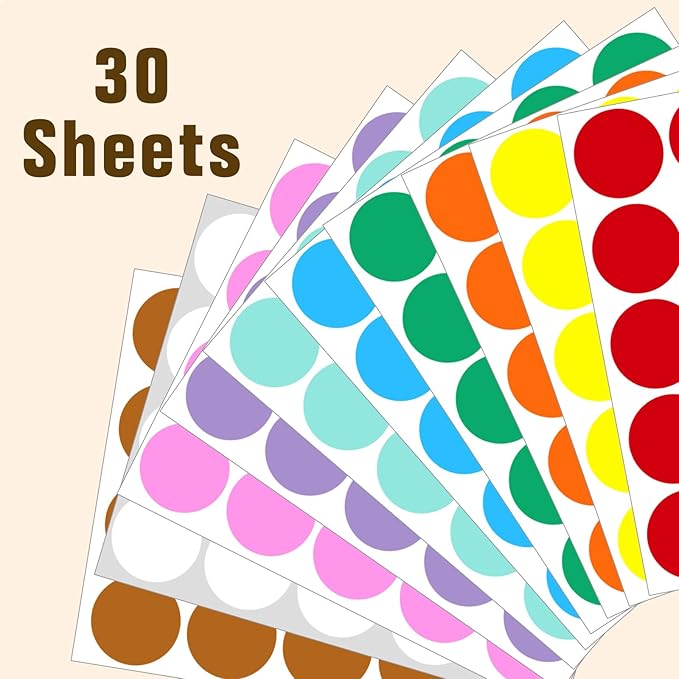 1.5" Round Colored Removable Stickers Labels - 10 Colors,Pack of 600