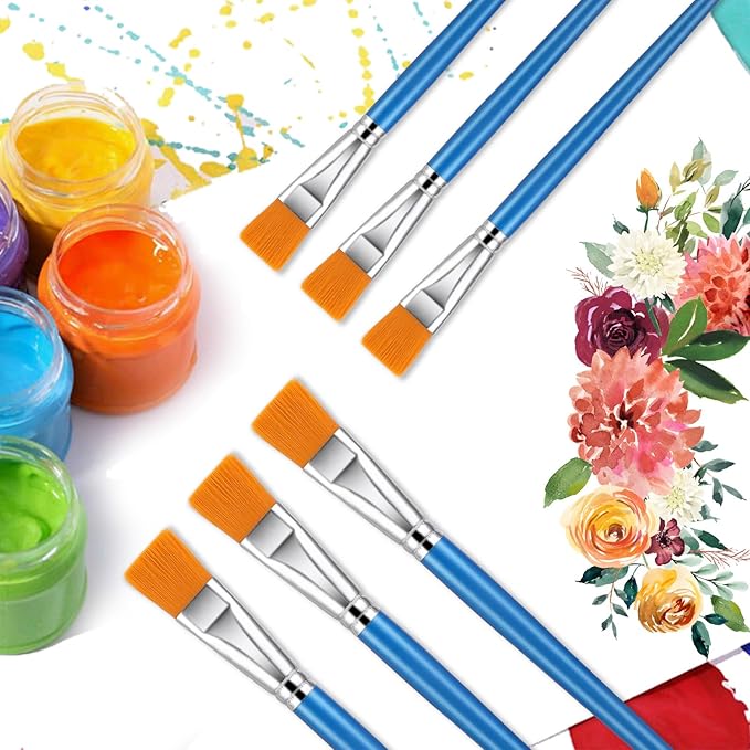 32 Pcs Flat Paint Brushes - 1 Inch Acrylic Paint Brushes for Detail & Large Scale Painting - Artist Quality for Acrylic, Watercolor, Oil, Face & Body Art, Crafts