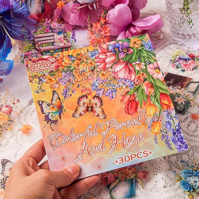 MAFELOE 30 Pages PET Scrapbook Stickers of Creative Flowers Theme, Aesthetic Deco Journaling Supplies for Junk Bullet Diary Album Calendars-Orange (Y3-P-WSSL)