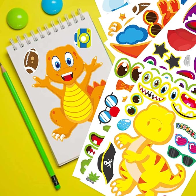 27 Sheet Dinosaur Stickers, Make Your Own Dinosaur Stickers for Kids，Make a Face Stickers Dinosaur Birthday Party Supplies,DIY Project Dino Theme Birthday Party Favor for Kids