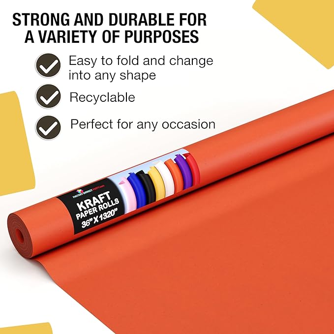 Crown Display Orange Kraft Paper Roll - 36" X 1320" (110' Ft) - Colored Kraft Wrapping Paper - Shipping & Packing Paper - Craft Supplies