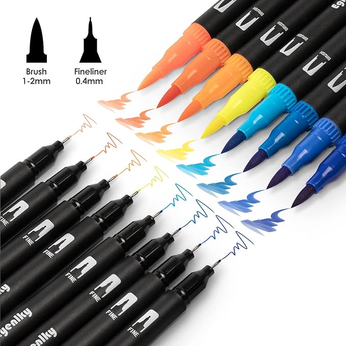 80 Markers Coloring Books for Adults, Dual Tip Brush Pens Watercolor Markers Set with Fine and Brush Tip for Kid Adult Artist Coloring Art Pens