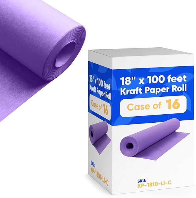 18" x 1200" (100 ft) Lilac Kraft Paper (Case of 16 Rolls), 45 lbs Thickness, Made in USA Kraft Paper for School, Art Colored Paper, Gift Wrapping Paper, Packing Paper for Moving