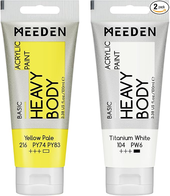 MEEDEN Acrylic Paint Yellow Pale: Bundled with Titanium White Color - 100ml/3.38oz x2 Bulk Heavy Body Acrylic Paint Tubes for Art Craft Painting