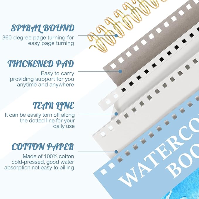 35 Sheets Watercolor Paper Pad 9x12 Inch, 140 lb/300 GSM Cold Press Water Color Paper Spiral Bound Watercolor Sketchbook for Art Painting, Journal, Drawing, Mixed Media