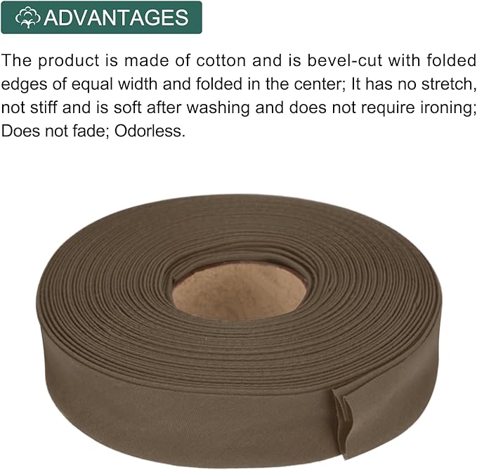 MECCANIXITY 1 Inch Double Fold Bias Tape Polyester Continuous Bulk Bias Tape for Sewing,Seaming Quilting Hemming Binding Crafts (Brown 10 Yards)