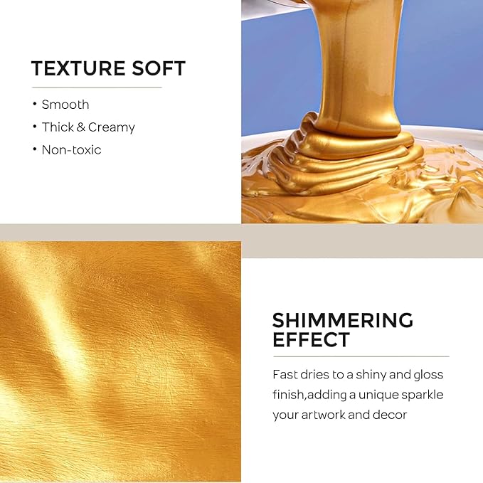 Nicpro Metallic Gold Acrylic Paint, 4oz/120ml Gold Leaf Paint, Non Toxic, Non Fading Craft Paints for Metal, Wood, Clay, Fabric, Canvas, Furniture, Handcrafts, Art Supplies