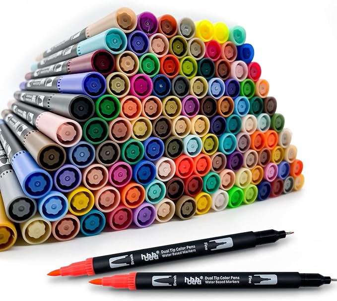 hhhouu 150 Colors Dual Tip Brush Pens Art Markers Set, Fine Tip Markers for Adult Coloring, Bullet Journals, Drawing, Lettering Calligraphy HO-150B