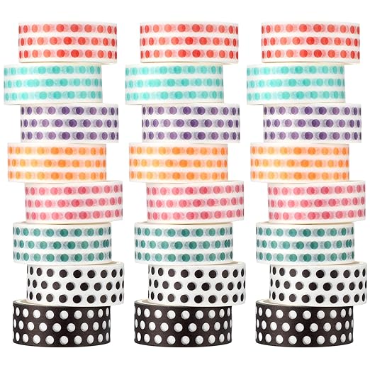 Janlaugh 24 Rolls Dot Washi Tape Gifts Bulk Colorful Polka Dot Washi Stickers for Crafting Gift Journals Planners Scrapbooking Gift Wrapping DIY Crafts