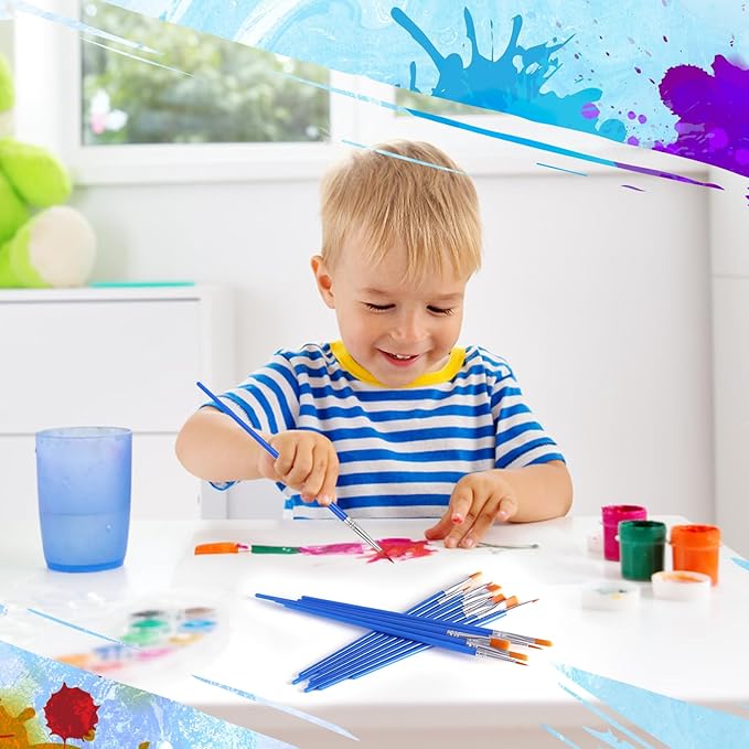 Paint Brush Bulk, 50 Pcs Small Brushes for Acrylic Painting, Craft Paint Brushes Set for Kids Watercolor Face Canvas Detail Painting (Flat & Round)