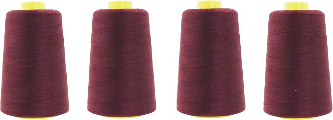 Mandala Crafts 4 Pack of Serger Threads Cones Spools - 40S/2 24000 Yards Polyester Burgundy Threads for Sergers Machine and Overlock Quilting Sewing Machine