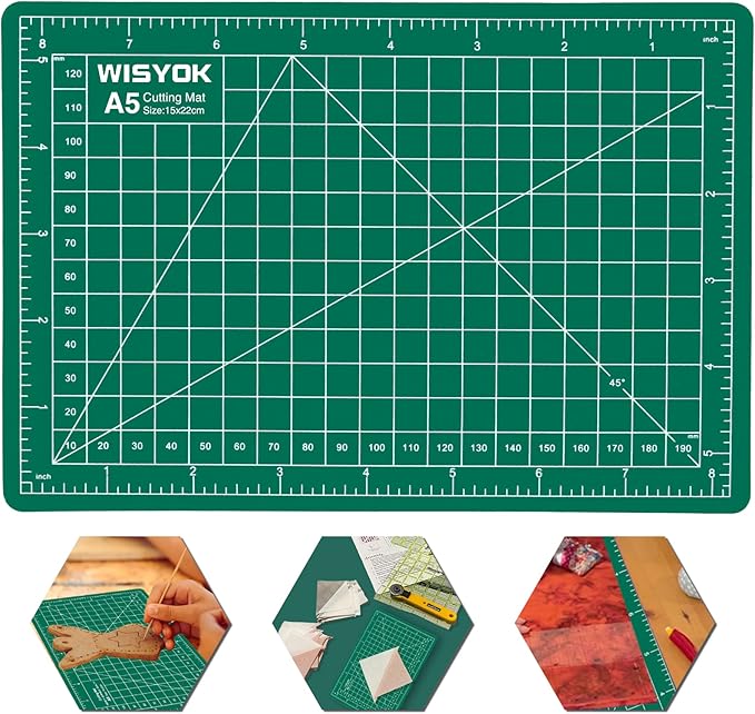 WISYOK 6" x 8" A5 Self-Healing Craft Mat, Small Rotary Cutting Mat for Sewing, Fabric, Ideal for DIY Crafts, Children, Hobbyists